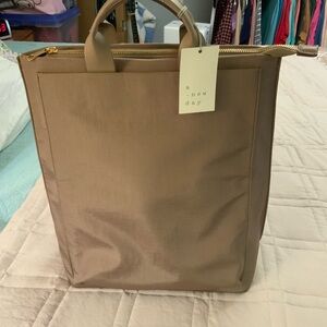 A New Day Beige Tote with Gold Accents